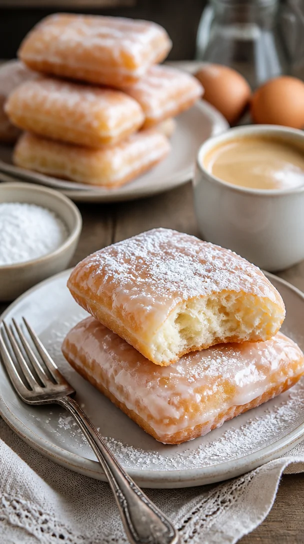 Luftige, frittierte Beignets mit Puderzucker bestäubt