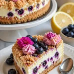 Blaubeer-Käsekuchen-Crumble mit frischen Blaubeeren und Streuseln