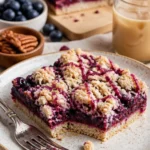 Blaubeer-Pecan-Crumble-Riegel mit frischen Blaubeeren und Pekannüssen