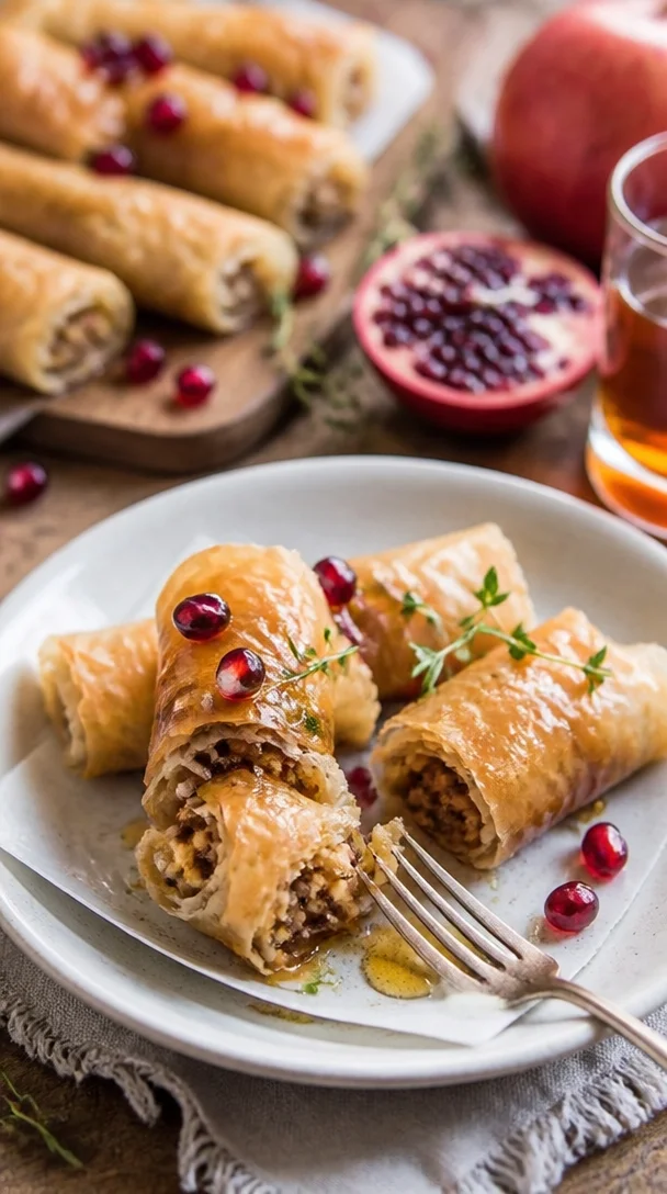 Brie und Prosciutto Rollen, idealer Snack für Feiern und Buffet.