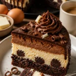 Brownie-Cheesecake-Geburtstagstorte mit Schokoladenstückchen und cremigem Käsebelag