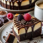 Köstliche Brownie-Käsekuchen-Geburtstagstorte mit Schokoladen-Topping