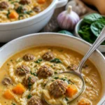 Cremige Butternut-Kürbissuppe in einer weißen Schale