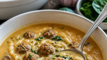 Cremige Butternut-Kürbissuppe in einer weißen Schale