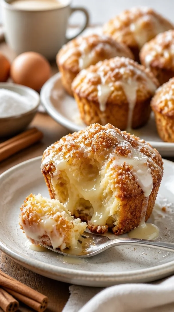 Zimt-Muffins mit Frischkäsefüllung auf einem Teller