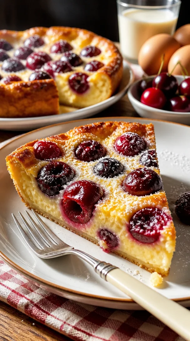 Cremiger Kirsch-Clafoutis mit Vanille-Aroma, einfach selbst gemacht.