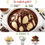 Cremiges Vanilleeis mit warmer Schokosauce in einer eleganten Schüssel