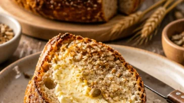 Knuspriges Sauerteigbrot mit Dinkel und Samen frisch aus dem Ofen