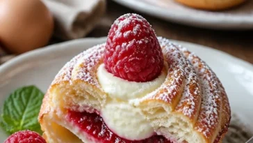 Leckere Cruffins mit Himbeer-Frischkäse-Füllung auf einem Teller
