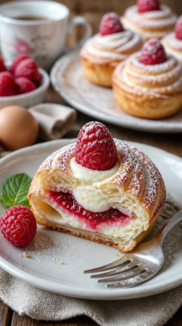 Leckere Cruffins mit Himbeer-Frischkäse-Füllung auf einem Teller