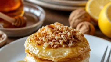 Dekadente Baklava Cheesecake mit Honig und phyllo Keksen