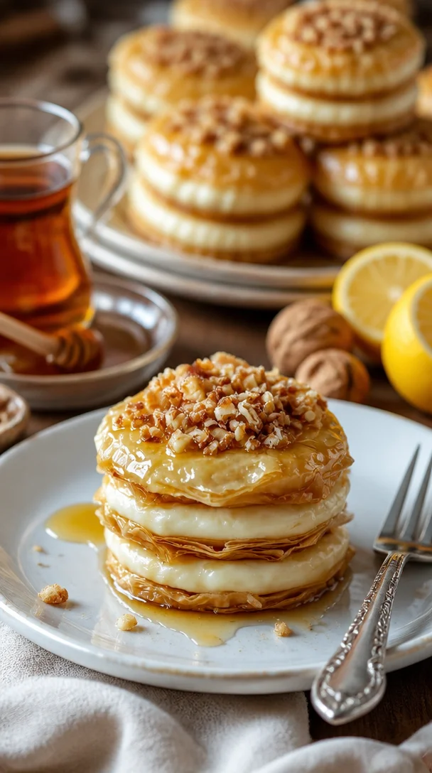 Dekadente Baklava Cheesecake mit Honig und phyllo Keksen