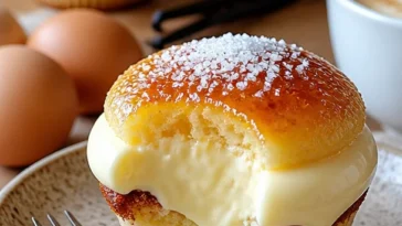Dekadente Vanillebohnen-Crème-Brûlée-Cupcakes mit cremiger Füllung der besonderen Art.