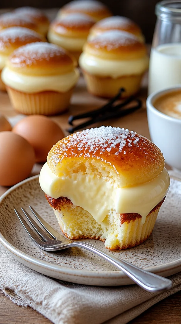 Dekadente Vanillebohnen-Crème-Brûlée-Cupcakes mit cremiger Füllung der besonderen Art.
