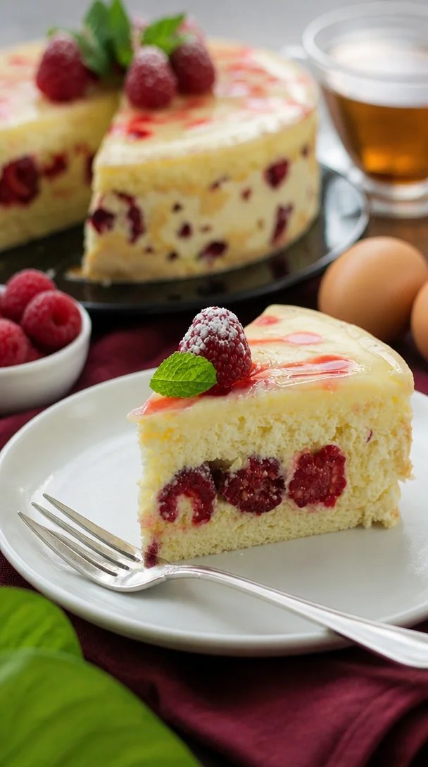 Himbeertorte mit Vanillecreme von Maren Lubbe auf einem elegant gedeckten Tisch.