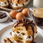 Leckere Donut mit Sahnefüllung auf einem Teller