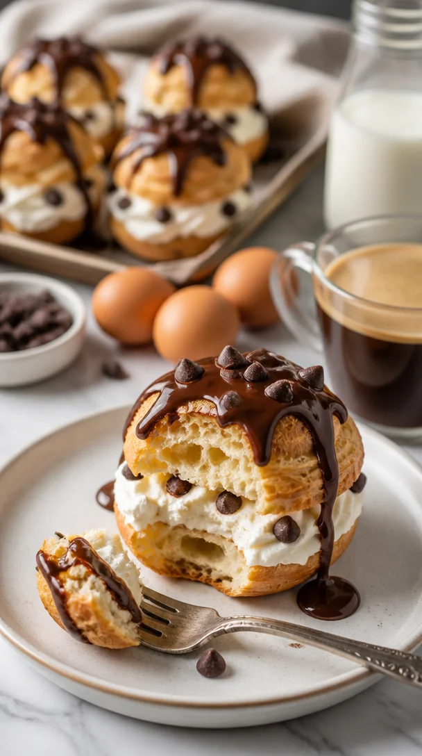 Leckere Donut mit Sahnefüllung auf einem Teller