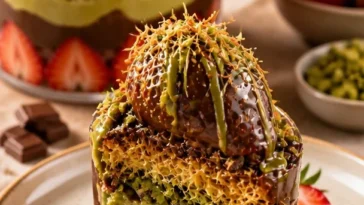 Dubai Schokoladen-Erdbeertasse mit frischen Erdbeeren und Schokolade