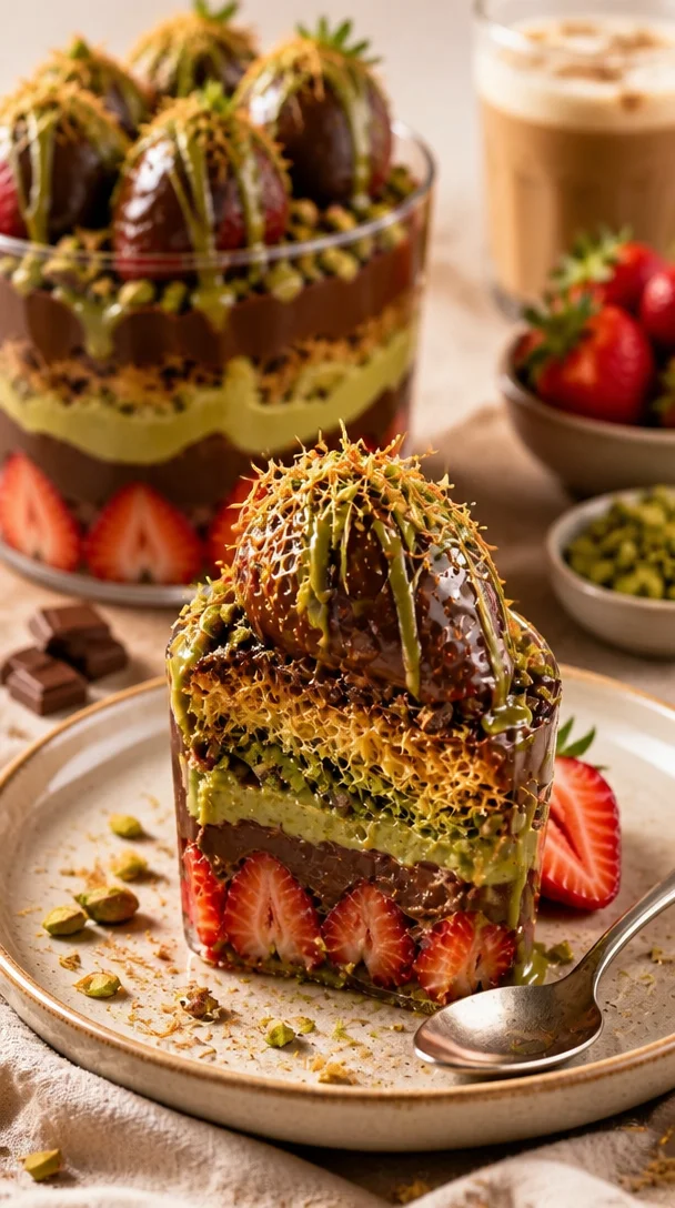Dubai Schokoladen-Erdbeertasse mit frischen Erdbeeren und Schokolade