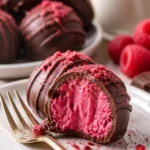 Einfache Himbeer-Trüffel mit frischen Himbeeren und Schokolade