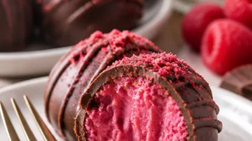 Einfache Himbeer-Trüffel mit frischen Himbeeren und Schokolade