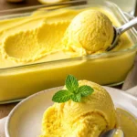 Einfache Zitroneneiscreme in einer Schale mit Zitronenscheiben