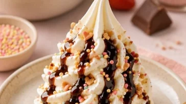 Einfache Softeis-Rezept ohne Ei in einer Eiswaffel serviert