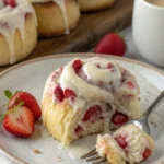 Erdbeer-Cheesecake-Cinnabon-Rollen auf einem Teller