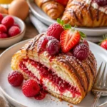 Frisch gebackene Erdbeer-Kirschmarmelade-Croissants auf einem Teller