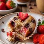 Leckere Erdbeer-Proteine-Muffins auf einem weißen Teller