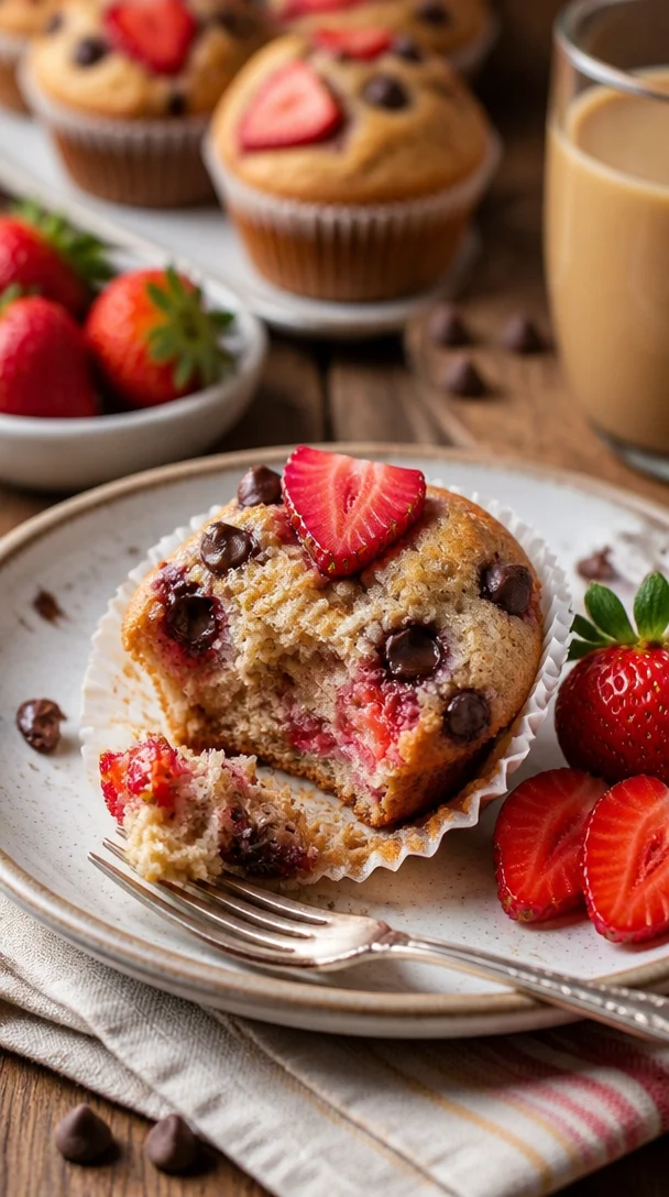Leckere Erdbeer-Proteine-Muffins auf einem weißen Teller