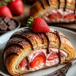 Erdbeer-Sahne-Croissants mit frischen Erdbeeren und cremiger Sahne auf einem Teller