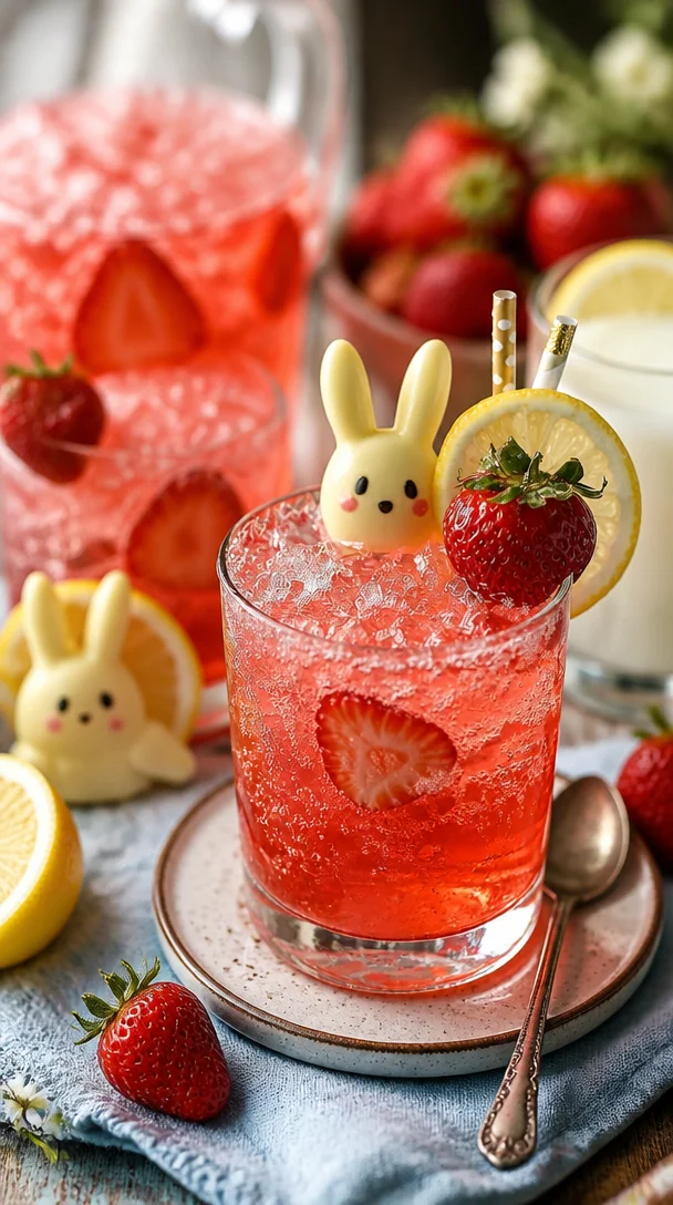 Erdbeer-Zitronen-Cocktail mit frischen Erdbeeren und Zitronenscheiben in einem Glas