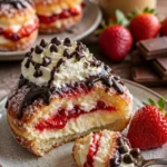 Erdbeercreme-Donuts in einer bunten Auswahl, frisch und verführerisch präsentiert.