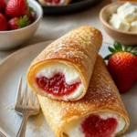 Leckere Erdbeerkäsekuchen-Eirollen serviert auf einem Teller
