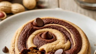 Leckere Erdnussbutter Brownie Swirl Kekse auf einem weißen Teller