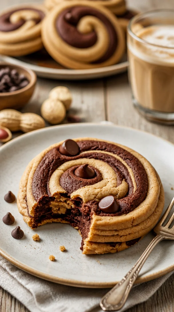 Leckere Erdnussbutter Brownie Swirl Kekse auf einem weißen Teller