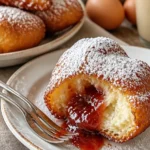 Französische Beignets mit Vanille auf einem Teller serviert.