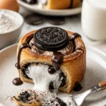French Toast Rolls mit Marshmallow-Creme und Oreo-Stücken auf einem Teller