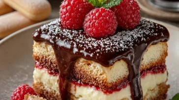 Frisches Himbeer-Tiramisu mit saftigen Himbeeren und cremiger Mascarpone