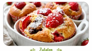 Frischkäse Muffins mit Erdbeeren auf einem Teller