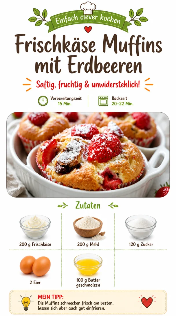 Frischkäse Muffins mit Erdbeeren auf einem Teller