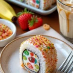 Fruchtige Kieselstein-Sushi mit frischen Zutaten auf einem Teller
