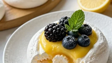 Fruchtiger Quarkkuchen mit bunten Früchten auf einem Teller