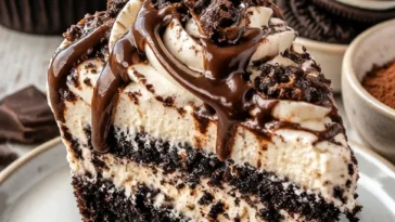 Fudgeswirled Oreo-Boden Cheesecake Cupcakes auf einem Tisch präsentiert
