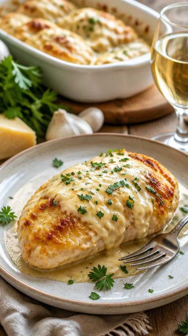 Cremiges Erdnuss-Hühnchen in einer Schüssel angerichtet