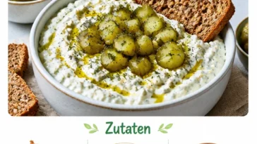 Leckeres Gewürzgurken Dip serviert in einer Schüssel mit frischem Gemüse