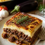Deliziöse griechische Moussaka mit Auberginen und Hackfleisch