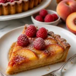 Hausgemachter Pfirsichkuchen mit frischen Pfirsichen und einem goldenen Boden