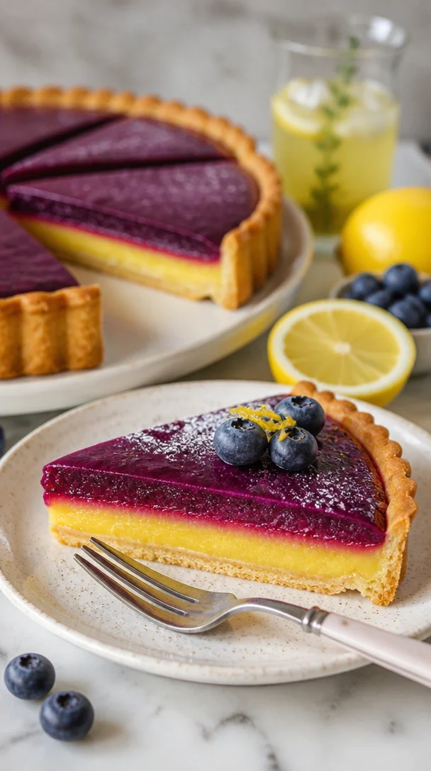 Heidelbeer-Zitronencreme-Tarte mit frischen Heidelbeeren und Zitronenfüllung